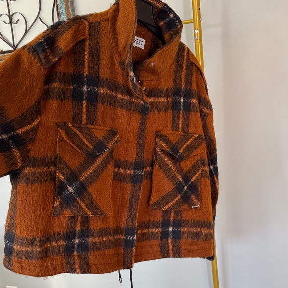 Nine West Burnt Orange & Black Plaid Teddy Jacket shacket EUC XL - Picture 9 of 16